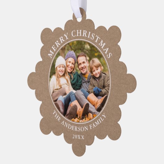 Rustieke Kraft stijl Merry Christmas Foto Ornament Kaart (Links)