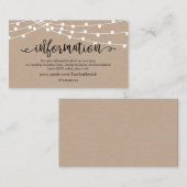 Rustieke kraft string licht, Wedding Details websi Informatiekaartje (Voorkant / Achterkant)