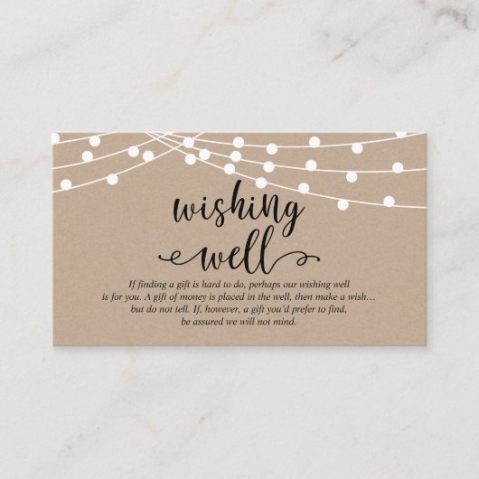 Rustieke kraft string lichten, Wedding Wishing Wel Informatiekaartje (Voorkant)