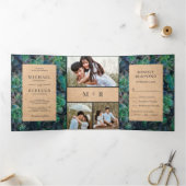 Rustieke Kraft Succulenten Foto Collage Bruiloft Drieluik Uitnodiging (Binnen)