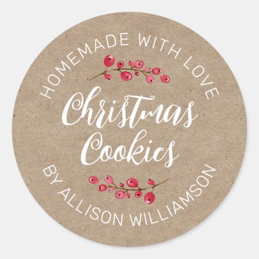 Rustieke Kraft Thuisgemaakte Kerstkoek Ronde Sticker (Voorkant)