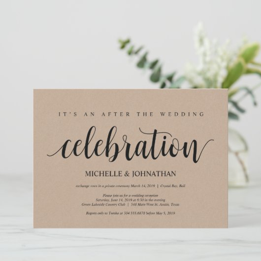 Rustieke Kraft Trouw Elopement Ontvangst Uitnodigi Kaart (Staand voorkant)