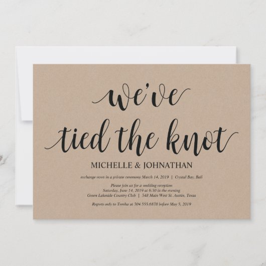 Rustieke Kraft Trouw Elopement Ontvangst Uitnodigi Kaart (Voorkant)