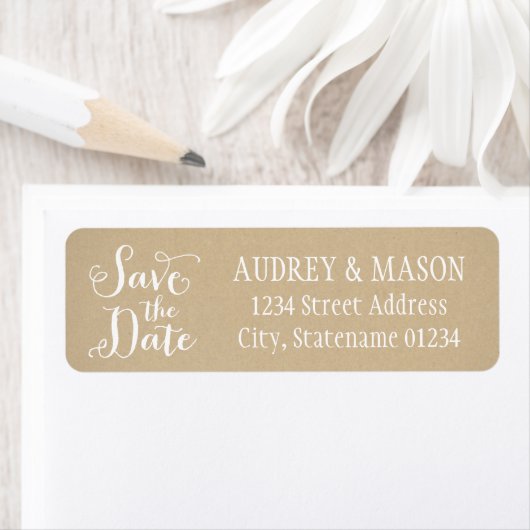 Rustieke Kraft Trouw Save the Date Retouradres Etiket (Insitu)