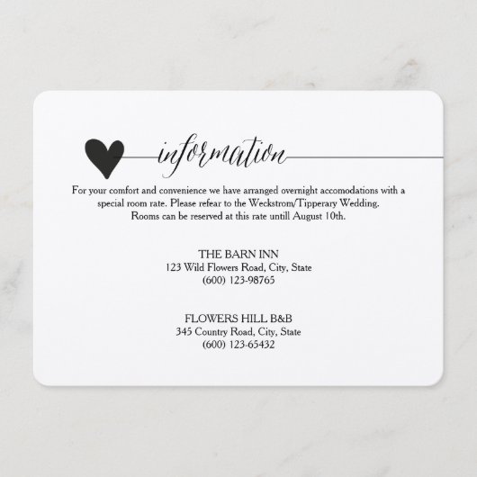 Rustieke Kraft Trouwbehuizing, hart kalligrafie Informatiekaartje (Voorkant)