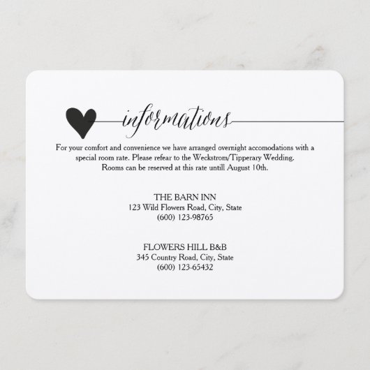 Rustieke Kraft Trouwbehuizing, hart kalligrafie Informatiekaartje (Voorkant)