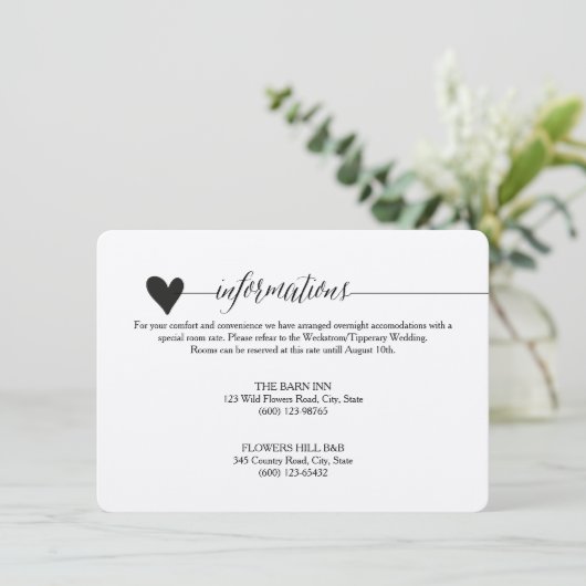 Rustieke Kraft Trouwbehuizing, hart kalligrafie Informatiekaartje (Staand voorkant)