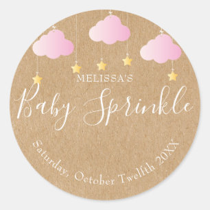 Rustieke kraft twinkel spetter babyshower roze ronde sticker