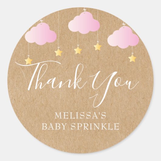 Rustieke kraft twinkel sproei baby shower roze ronde sticker (Voorkant)