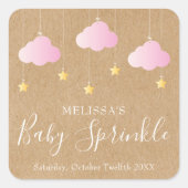Rustieke Kraft Twinkel Strooi Baby Shower Roze Vierkante Sticker (Voorkant)