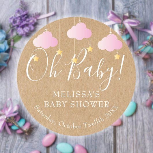 Rustieke Kraft Twinkel Twinkel Oh Baby Baby Shower Ronde Sticker