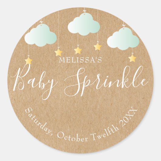 Rustieke kraft twinkelspatten baby shower ronde sticker (Voorkant)