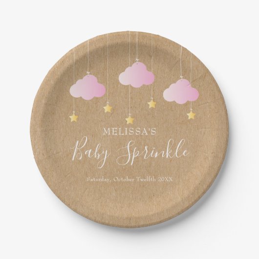 Rustieke kraft twinkle sprinkle baby shower roze papieren bordje (Voorkant)