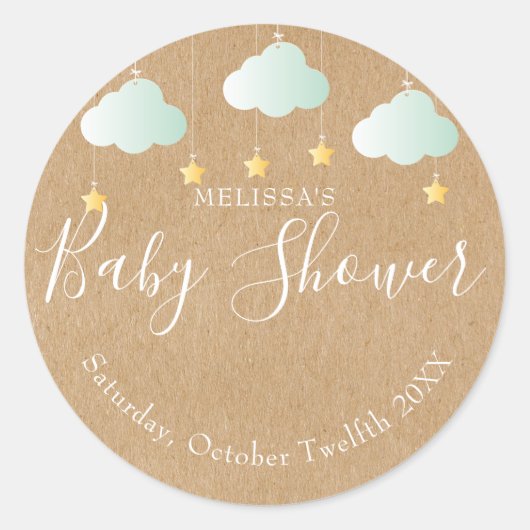 Rustieke kraft twinkle twinkle baby shower ronde sticker (Voorkant)