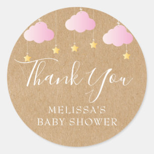 Rustieke kraft twinkle twinkle baby shower roze ronde sticker