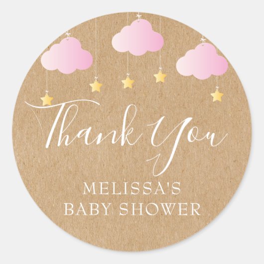 Rustieke kraft twinkle twinkle baby shower roze ronde sticker (Voorkant)