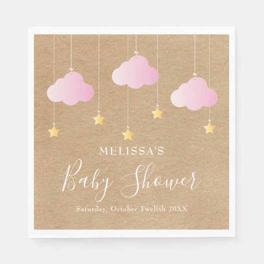 Rustieke kraft twinkle twinkle baby shower roze servet (Voorkant)