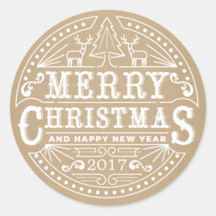 Rustieke Kraft Typografie Merry Christmas Sticker