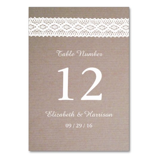 Rustieke Kraft & Vintage Witte Kant Bruiloft Kaart (Voorkant)