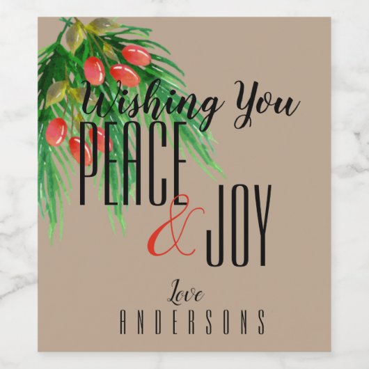 Rustieke Kraft Vrede en Vreugde Mistletoe Kerstmis Wijn Etiket (Enkel label)