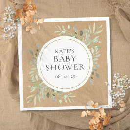 Rustieke Kraft Waterverf Groene Baby Shower Servet