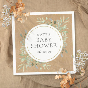 Rustieke Kraft Waterverf Groene Baby Shower Servet