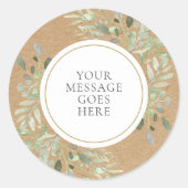 Rustieke Kraft Waterverf Groene Bladeren Ronde Sticker (Voorkant)