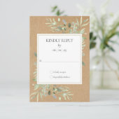 Rustieke Kraft Waterverf Groene RSVP Kaartje (Staand voorkant)