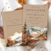 Rustieke Kraft Waterverf Herfst Boom Berg Bruiloft Save The Date