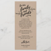 Rustieke Kraft wijnstokken, plaats instelling Dank Programmakaart (Voorkant)