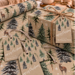 Rustieke Kraft Winter Bos Besneeuwde Sparrenbomen Cadeaulabel