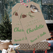 Rustieke Kraft Winter Sparrow Vogel & Pine takken Cadeaulabel