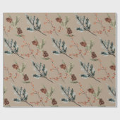 Rustieke Kraft Winter Spruce Pine Cones Rode besse Cadeaupapier (Vlak)