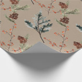 Rustieke Kraft Winter Spruce Pine Cones Rode besse Cadeaupapier (Hoek)