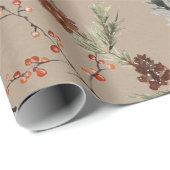 Rustieke Kraft Winter Spruce Pine Cones Rode besse Cadeaupapier (Rol Hoek)