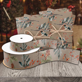 Rustieke Kraft Winter Spruce Pine Cones Rode besse Grosgrain Lint