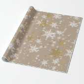 Rustieke Kraft Winter Wit & Gouden Sneeuwvlokken Cadeaupapier (Uitgerold)