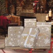 Rustieke Kraft Winter Wit & Gouden Sneeuwvlokken Cadeaupapier