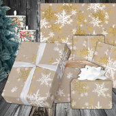 Rustieke Kraft Winter Wit & Gouden Sneeuwvlokken Cadeaupapier