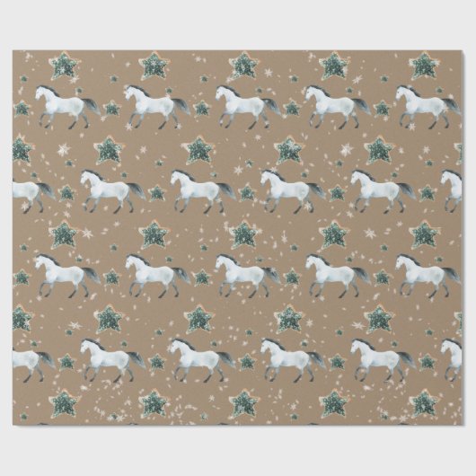 Rustieke Kraft Winter Wit Paard Ster Suikerkoekjes Cadeaupapier (Vlak)