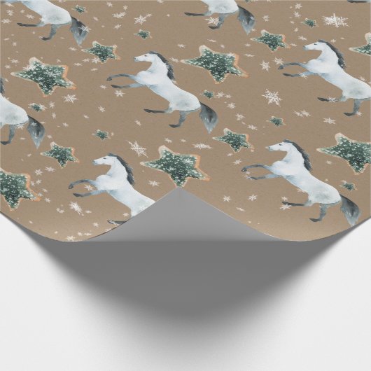Rustieke Kraft Winter Wit Paard Ster Suikerkoekjes Cadeaupapier (Hoek)