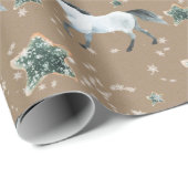 Rustieke Kraft Winter Wit Paard Ster Suikerkoekjes Cadeaupapier (Rol Hoek)