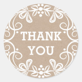 Rustieke Kraft Witte Bloemen Dank u Ronde Sticker