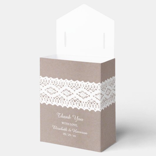 Rustieke Kraft & Witte Kant Bruiloft Dank u Bedankdoosjes (Geopend)