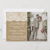 Rustieke Kraft & Witte Kant Bruiloft Foto Huwelijk Aankondiging (Voorkant)