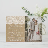 Rustieke Kraft & Witte Kant Bruiloft Foto Huwelijk Aankondiging (Staand voorkant)