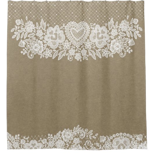 Rustieke Kraft & Witte Kant Lacy Boerderij Douchegordijn (Voorkant)