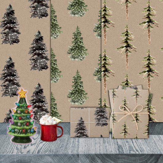 Rustieke Kraft Woodland Pine Spruce Bomen Inpakpapier Vel