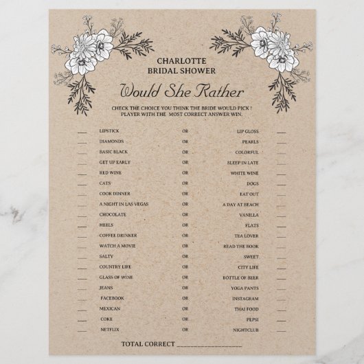 Rustieke Kraft Zou Ze Liever Bruidsfeestspel Flyer (Voorkant)