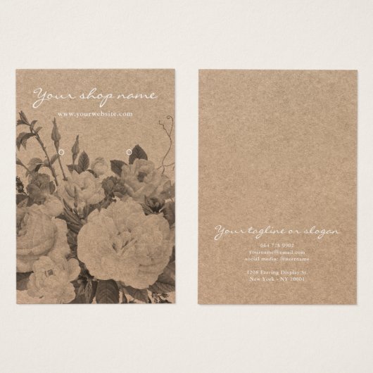  rustieke kraft zwart bloemenoorbel display visitekaartje (Voorkant /achterkant)